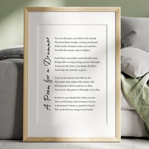 Carta regalo con poesia per batterista, stampabile, decorazione da parete, regalo di apprezzamento per membro di una band, percussionista, musicista, decorazione della stanza, ricordo di ringraziamento per batterista