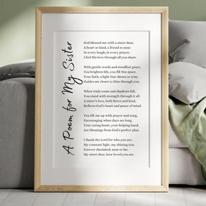 Schwester Gedicht, Dankbarkeit Geschenk, christliche Schwester Poesie Wand Kunst Druck, von Schwester von Bruder, Familie Geburtstag Weihnachten druckbare Karte