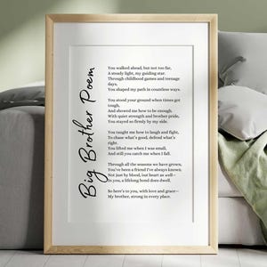 Big Brother Poesie Wertschätzung Geschenk, älterer Bruder Poesie Wand Kunst Druck, druckbare Karte für Geschwister, danke Bruder Instant Download Art