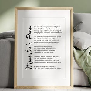 Poema de ministro, arte de pared imprimible, regalo para clérigo, líder religioso, pastor, regalo de agradecimiento para la decoración de la iglesia, estímulo espiritual