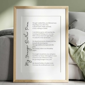 Poema de agradecimiento para hermano menor, impresión de arte mural con poema de hermano pequeño, tarjeta imprimible para hermano, impresión única de agradecimiento para hermano