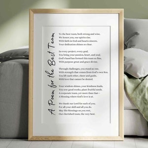 Team-Gedicht Wertschätzung Geschenk Christian Mitarbeiter Danke Poesie Wand Kunst Druck Korporative druckbare Karte Kollege Beste Team Wertschätzung Woche