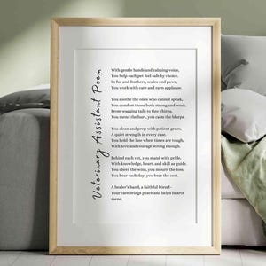 Veterinär Assistent Gedicht Geschenk Vet Tech App Preciation Tier Klinik Personal Poesie Wand Kunst Druck Haustierpflege Professionelle druckbare Karte