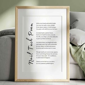 Nail Tech Gedicht Wertschätzung Geschenk Nagel Techniker Poesie Wand Kunst Druck Nagel Salon Dekor Nagel Künstler Maniküre Kosmetikerin druckbare Karte