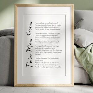 Twin Mom Gedicht druckbare Wandkunst Geschenk für Mutter von Zwillingen Mutter von Vielfachen Wertschätzung Kunst für das Kinderzimmer Dekor Babyparty oder Muttertagsgeschenk