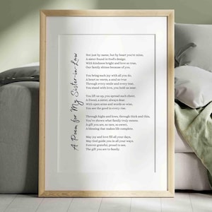 Belle-soeur poème d'appréciation cadeau belle-soeur poésie impression d'art mural cadeau de mariage anniversaire cadeau de Noël belle-soeur carte imprimable