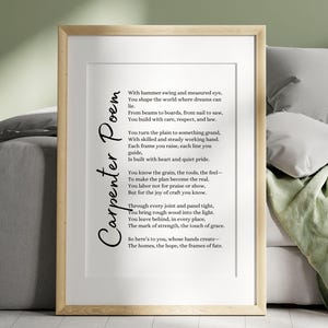 Carpenter Poem Wertschätzung Geschenk Handwerker Holzarbeit Bau Poesie Wand Kunst Druck druckbare Card Designer Einzigartig Danke Handwerk