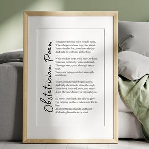 Carte-cadeau poème d'obstétricien art mural imprimable cadeau de remerciement accouchement médecin clinique décoration de bureau merci souvenir soins de grossesse