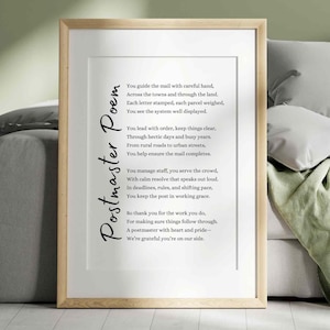 Tarjeta de regalo con poema de cartero, arte de pared imprimible, regalo de agradecimiento, supervisor del centro de correo, líder del servicio postal, decoración de oficina, recuerdo de agradecimiento