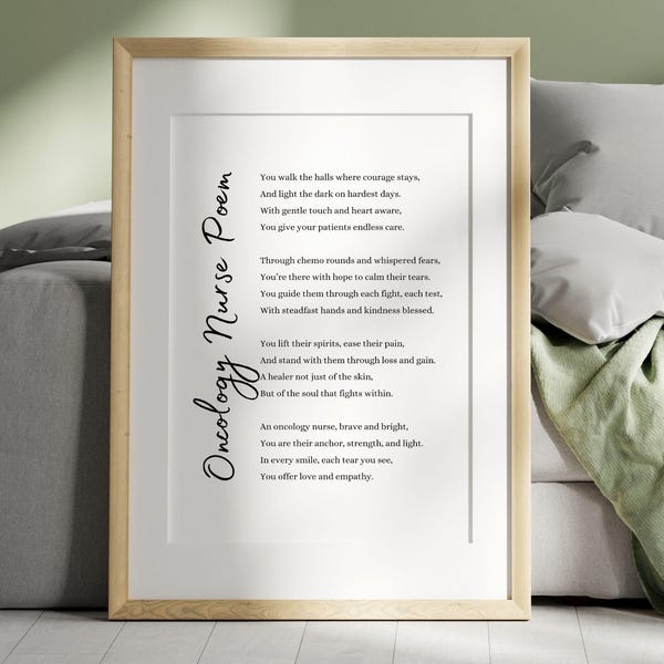 Oncology Nurse Poem Gift Card Printable Wall Art Appreciation Gift for Cancer Care Nurse Medical Hero Thank You Keepsake Hospital Decor