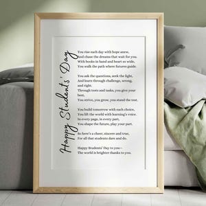 Happy Students Day Gedicht Cadeau Waardering Academisch succes Educatieve reis Print Wall Art Afdrukbare kaart voor geleerde Einde schooljaar