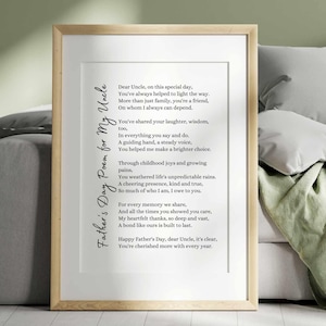 Onkel Vatertag Gedicht Wertschätzung Geschenk, Lieblingsonkel Poesie Wand Kunst Druck, druckbare Karte für Onkel, danke Onkel Sofort-Download