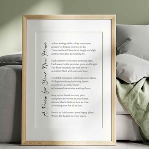 Nouvelle maison poème carte cadeau art mural imprimable pendaison de crémaillère cadeau nouveau propriétaire famille amis agent immobilier cadeau de clôture souvenir première décoration d'intérieur