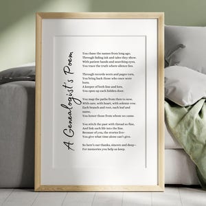 Ahnenforscher Gedicht Wertschätzung Geschenk Stammbaum Geschichte Entdeckung Poesie Wand Kunst Druck druckbare Karte für Ancestry Finder Erbe Danke