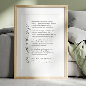 Älterer Bruder Vatertag Gedicht Wertschätzung Geschenk, Big Brother Poesie Wand Kunst Druck, druckbare Karte für Geschwister, danke Bruder Kunst