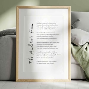 Auditor gedicht waardering cadeau auditing poëzie Wall Art Print CPA auditor Office accountant boekhouding afstuderen afdrukbare kaart