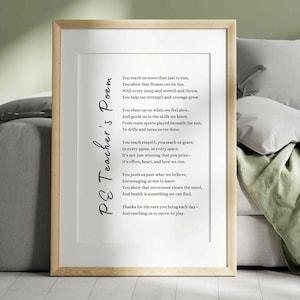 Sportlehrer-Gedicht-Anerkennungsgeschenk Sportunterricht Lehrer-Gedichte Wand-Kunst-Druck Turnlehrer-Geschenk vom Schüler am Ende des Jahres druckbare Karte