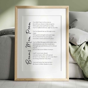 Bonus moeder gedicht cadeau voor stiefmoeder waardering poëzie Wall Art Print Moederdagcadeau van stiefkind bonus moeder aandenken afdrukbare kaart