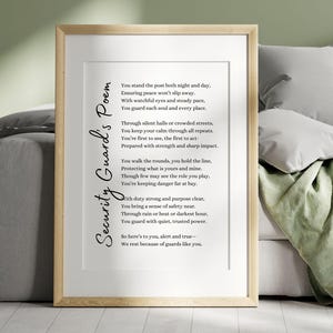 Bewaker gedicht afdrukbare muur kunst cadeau voor nachtwacht officier werkplek held veiligheid personeel waardering pensioen dank je aandenken