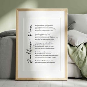 Boekhoudster gedicht waardering cadeau boekhouding poëzie kunst aan de muur print financiën kantoor decor boekhouding accountant bedankt afdrukbare kaart