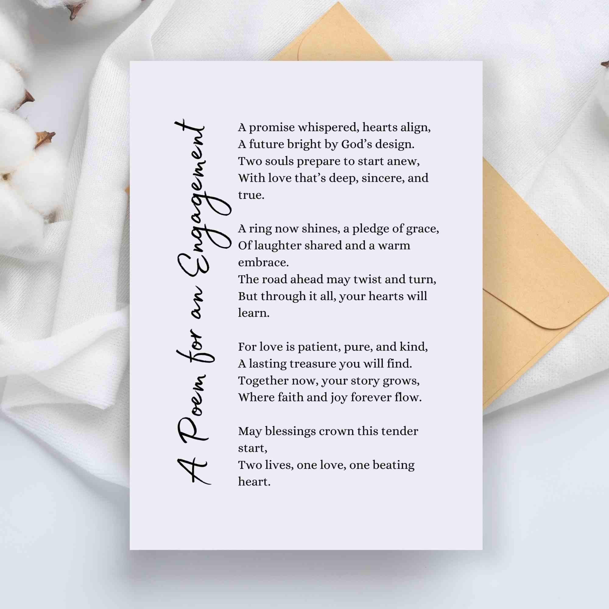 Engagement Poem Gift Card Printable Wall Art Bride to Be Gift for