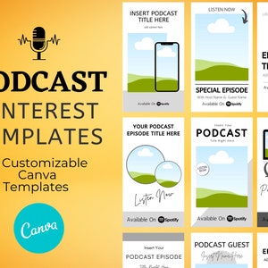 Podcast Pinterest Templates Customizable In Canva, Podcaster Marketing Bundle, Social Media Graphics, Pinterest Pin Canva Templates