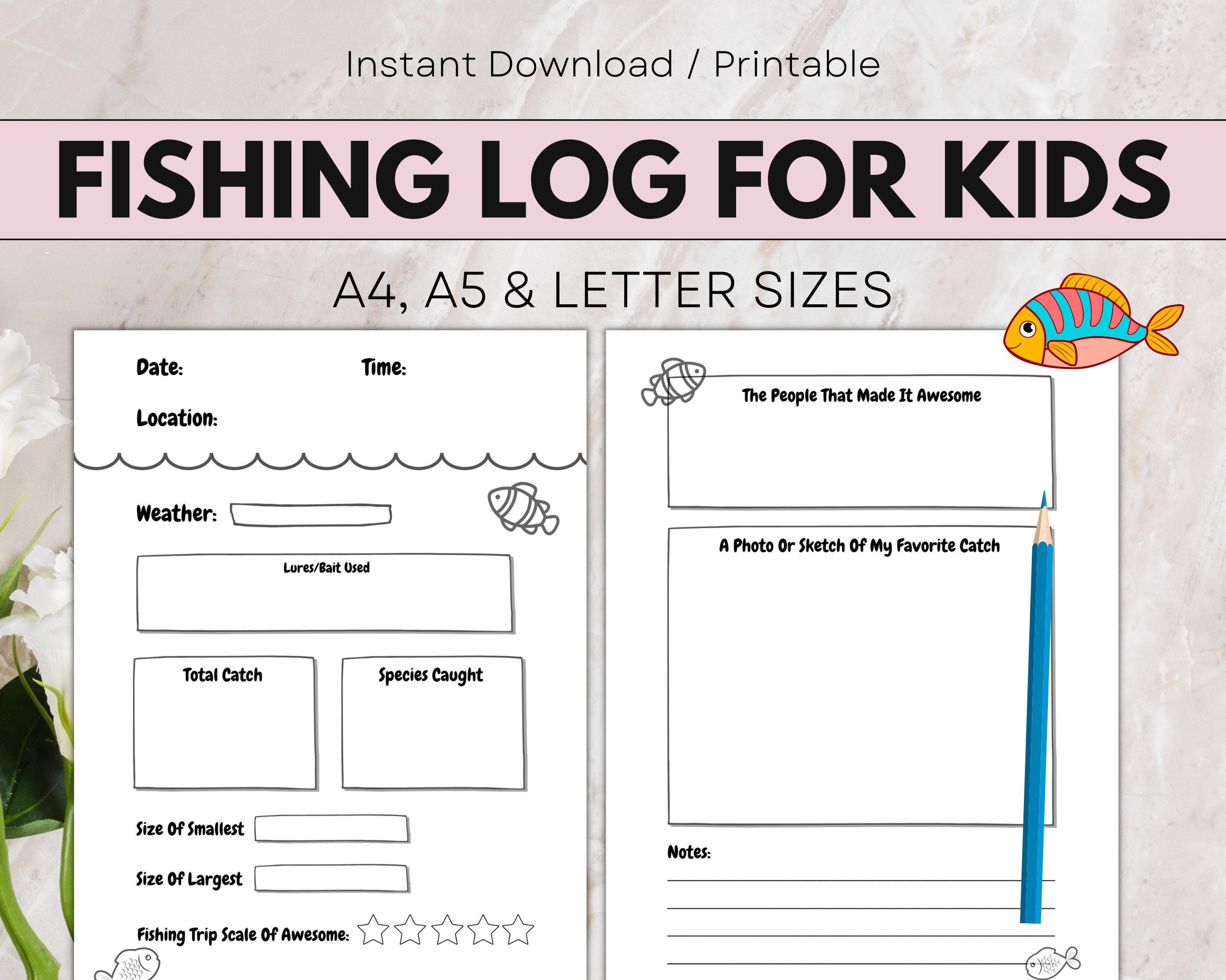 Fishing Log Printable for Kids, Journal Diary, Record Your Fishing