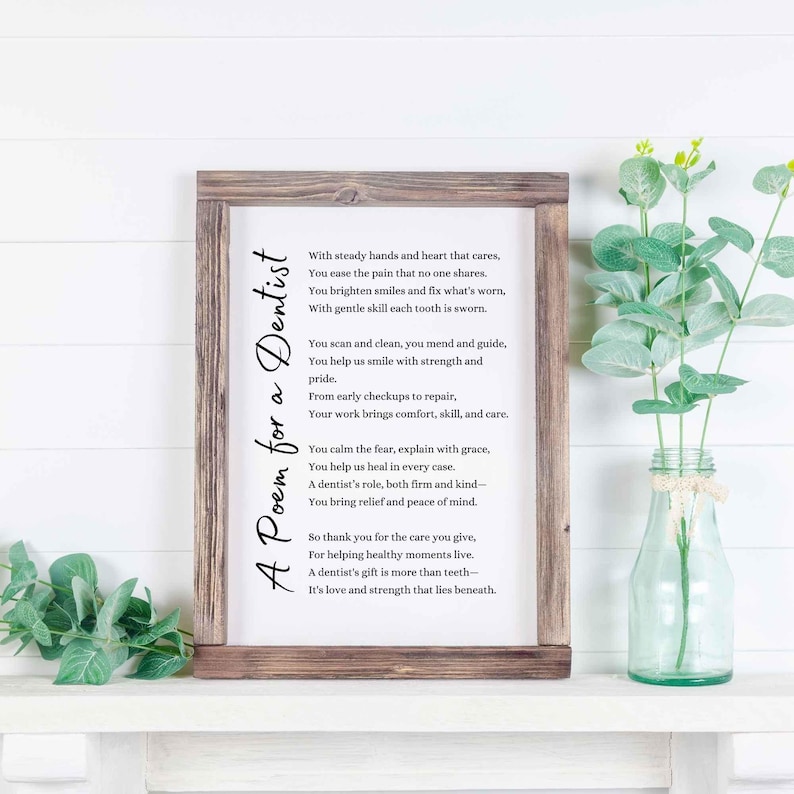 Dentist Poem Gift Card Printable Wall Art Appreciation Gift for Dental ...