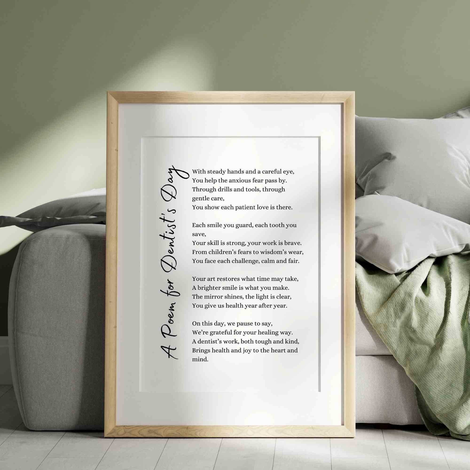 Dentist’s Day Poem Gift Card Printable Wall Art Appreciation Gift for ...