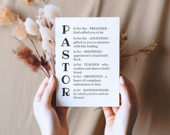 Pastor Appreciation Printable Card, Preacher Greeting Card, Minister Gift, Thank You Card, Digital Download