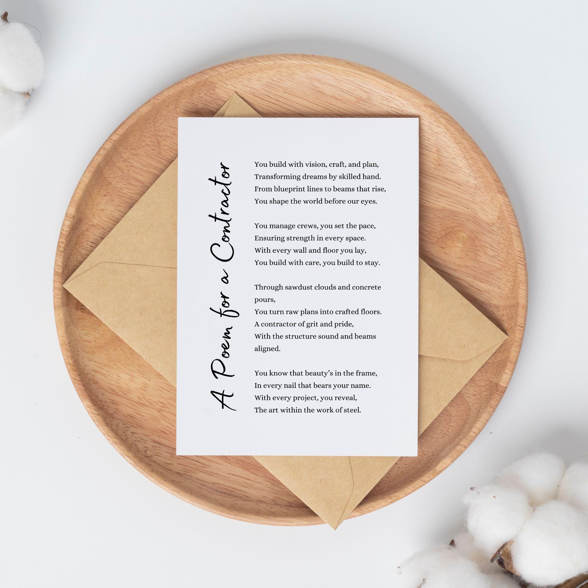 Contractor Poem Gift Card Printable Wall Art Appreciation Gift Builder ...