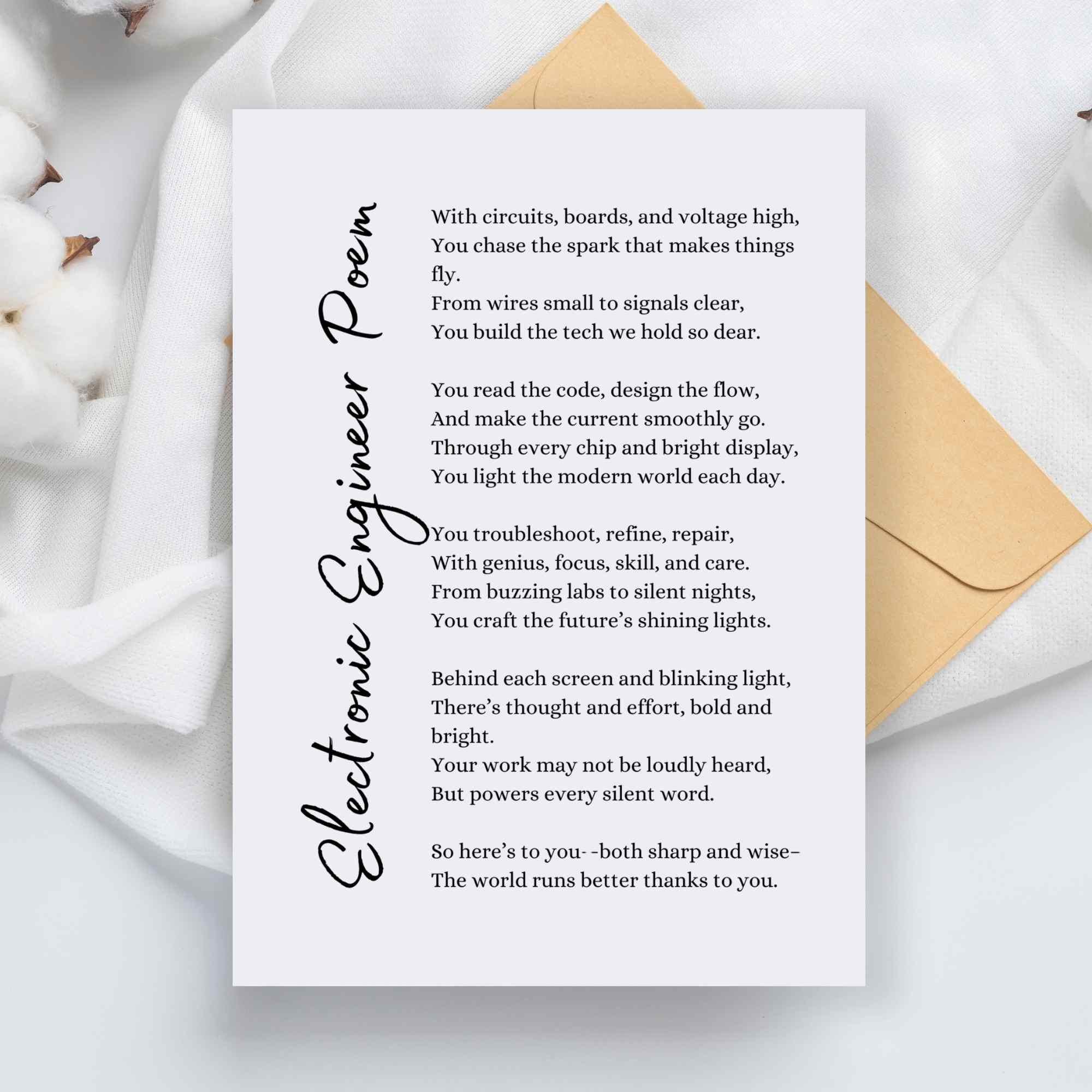 Electronic Engineer Poem Gift for Electrical Engineering Student ...