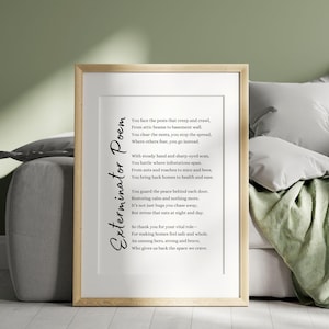 Carta regalo con poesia sullo sterminatore, stampabile, regalo di apprezzamento da parete per tecnico di disinfestazione, decorazione per sterminatore di insetti, ricordo artistico di ringraziamento.