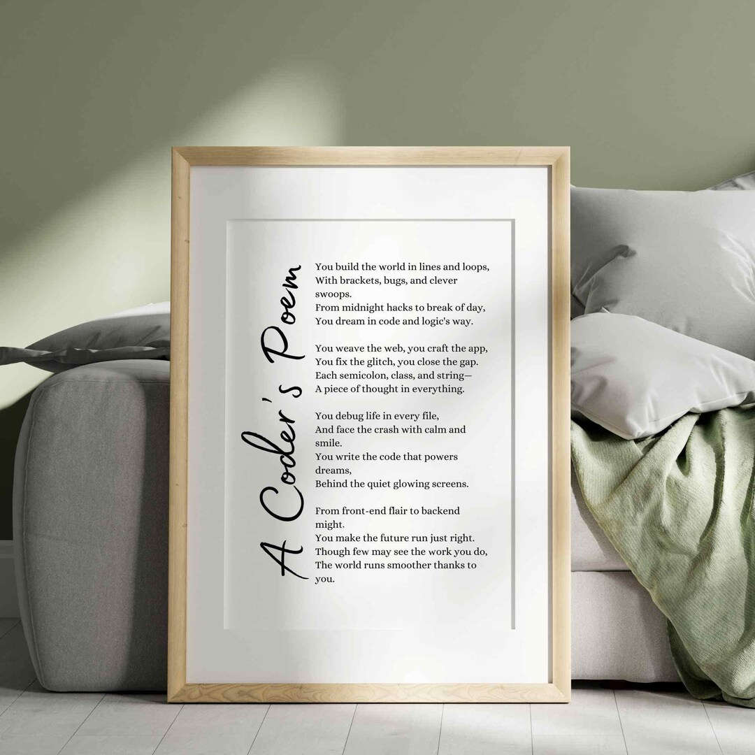 Coder Poem Printable Wall Art Gift for Software Engineer Programmer ...