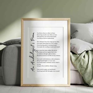 Audiologe Gedicht Geschenk Hörspezialist Wertschätzung Poesie Wand Kunst Druck Audiologie Büro Therapeut Ohr Doktor Graduierung druckbare Karte