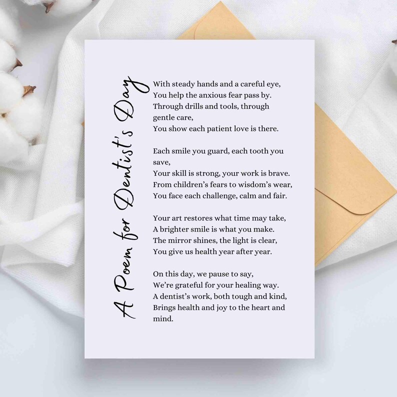Dentist’s Day Poem Gift Card Printable Wall Art Appreciation Gift for ...