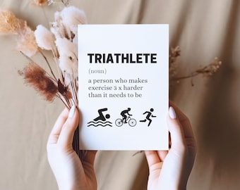 Regalo divertido de triatlón, tarjeta imprimible para triatleta, regalo de ciclista, tarjeta de ciclismo, regalo de corredor, atleta deportivo, natación, bicicleta, carrera