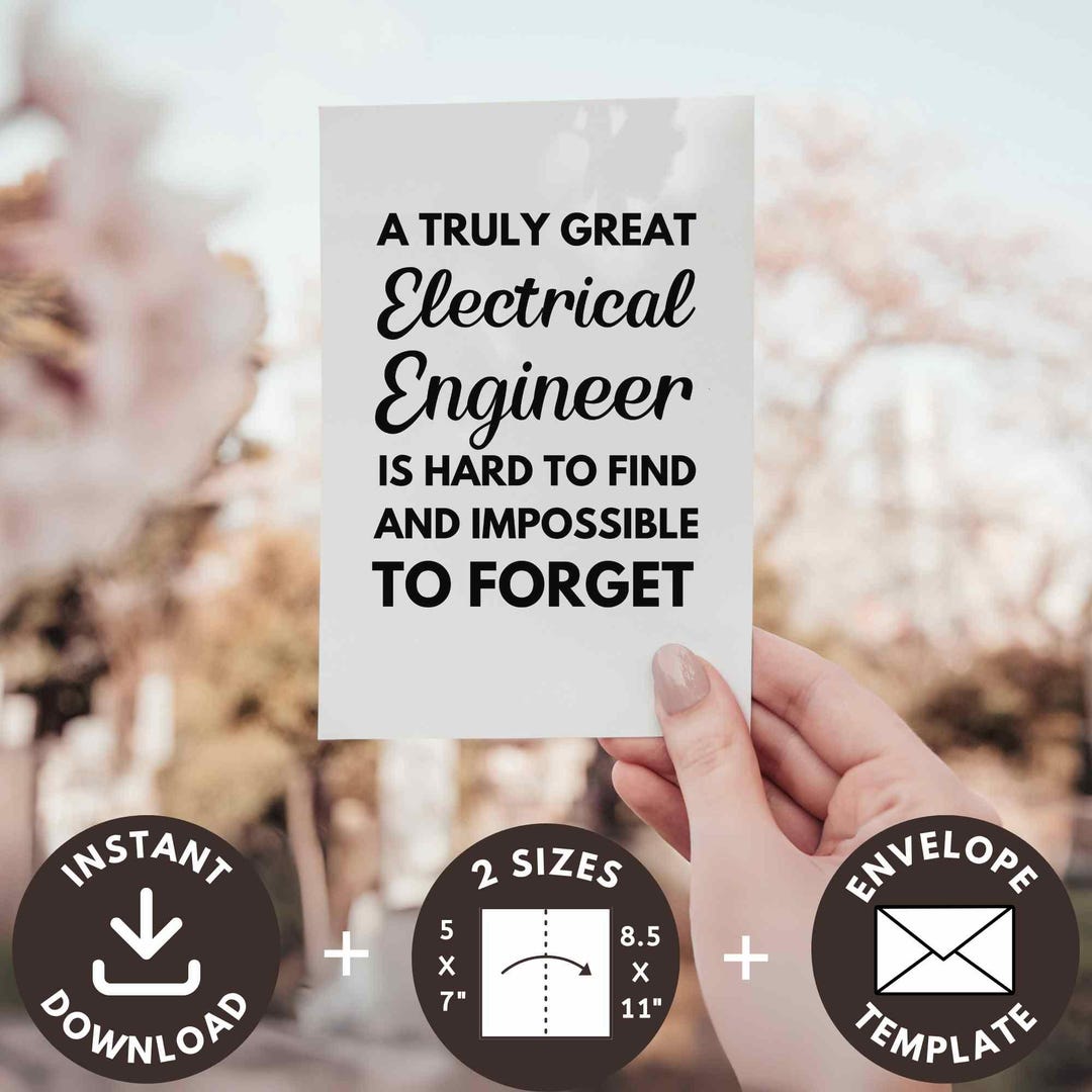 Engineering Thanks Electrical Engineer Gift Printable Card Appreciation Greeting for Power ...