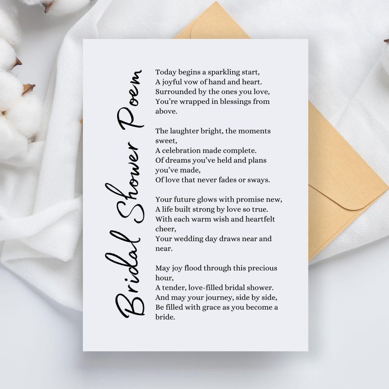 Bridal Shower Gift Poem Card Printable Bride to Be Wedding Shower Gift ...