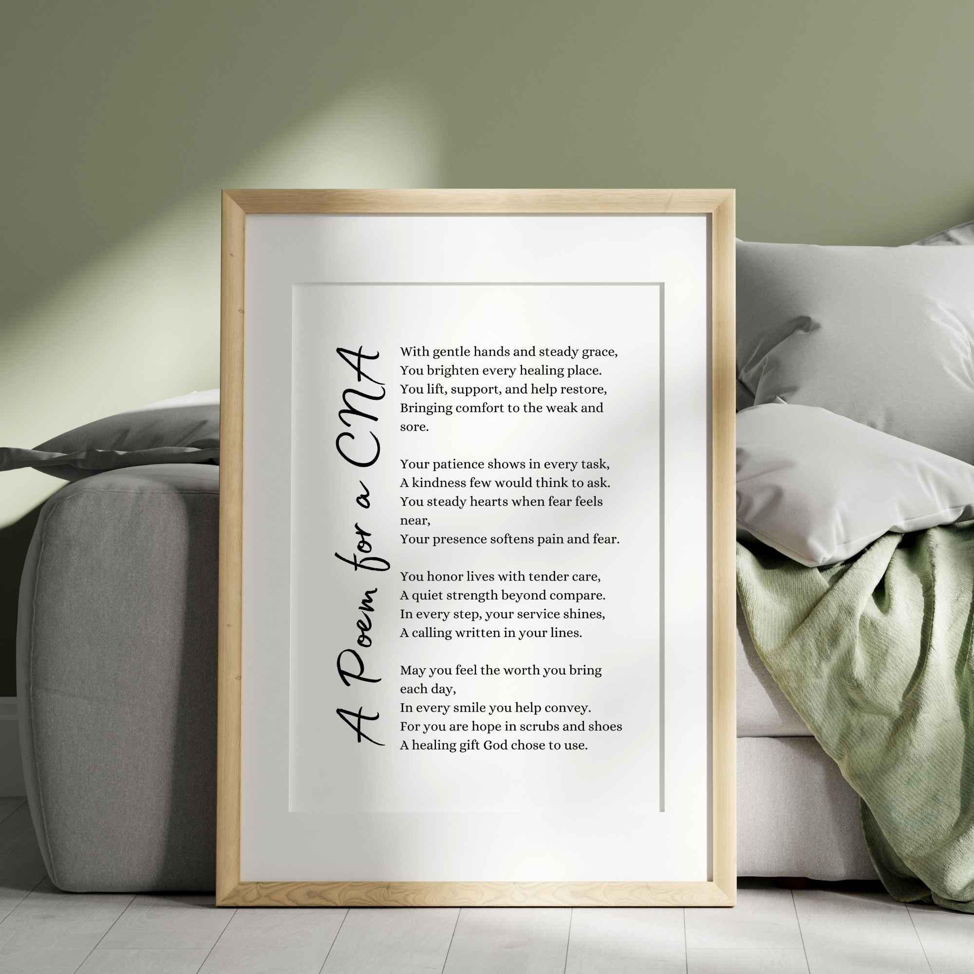 CNA Poem Gift Card Printable Wall Art Certified Nursing Assistant Appreciation Gift Nursing Poem Healthcare Worker Print