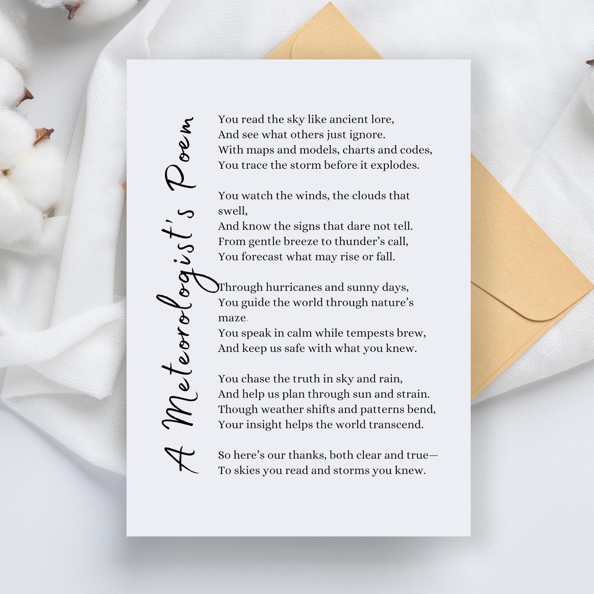 Meteorologist Poem Appreciation Gift Weather Forecaster Science Poetry ...