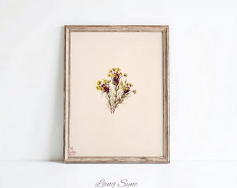 Cottagecore Wildblumen Bouquet zum ausdrucken - Vintage botanische Kunst, Aquarell zum Downloaden