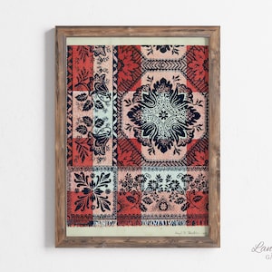 Antique Persian Patchwork Rug Print – Vintage Textile Art, Bohemian Wall Decor (Digital Download)