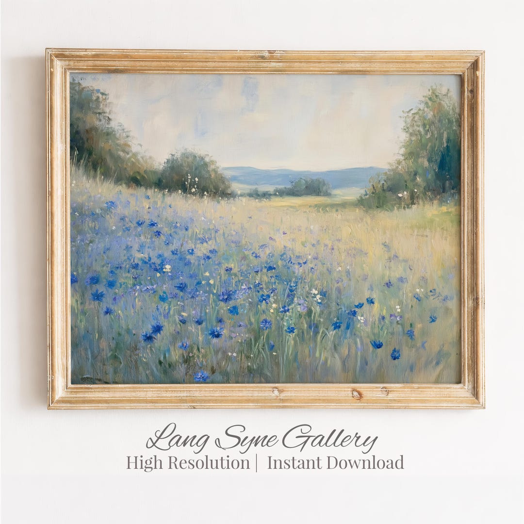Cottagecore Cornflower Meadow Printable - Vintage Wildflowers in Sunlit ...