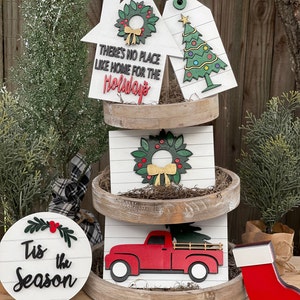 3D Christmas Tiered Tray Decor: Farmhouse Truck, Tree, Wreath