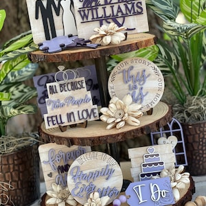 Wedding Tier Tray Set: Mr & Mrs, Happily Ever After, 11 Pieces