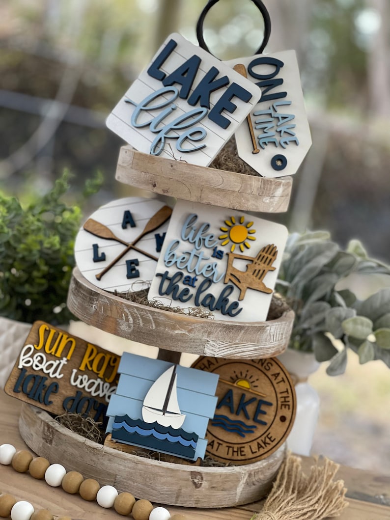 Lake Life Tier Tray Decor Set: Summer Lake House Mini Signs - Etsy