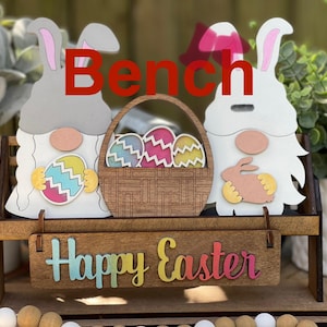 Interchangeable Gnome Wagon Decor: Farmhouse Tabletop Bench
