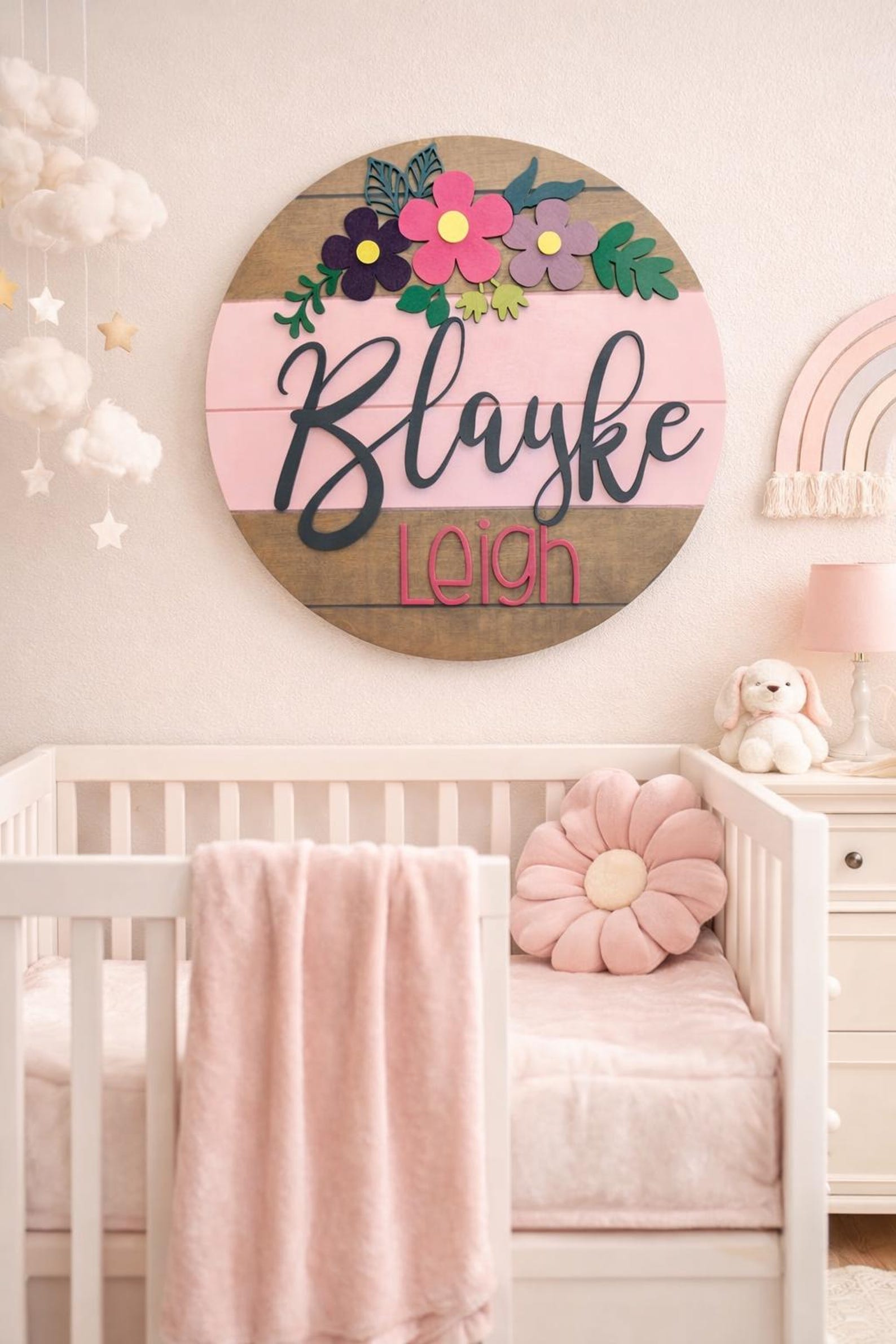 Personalized Baby Name Sign | Floral Nursery Wall Decor | Custom Wood ...