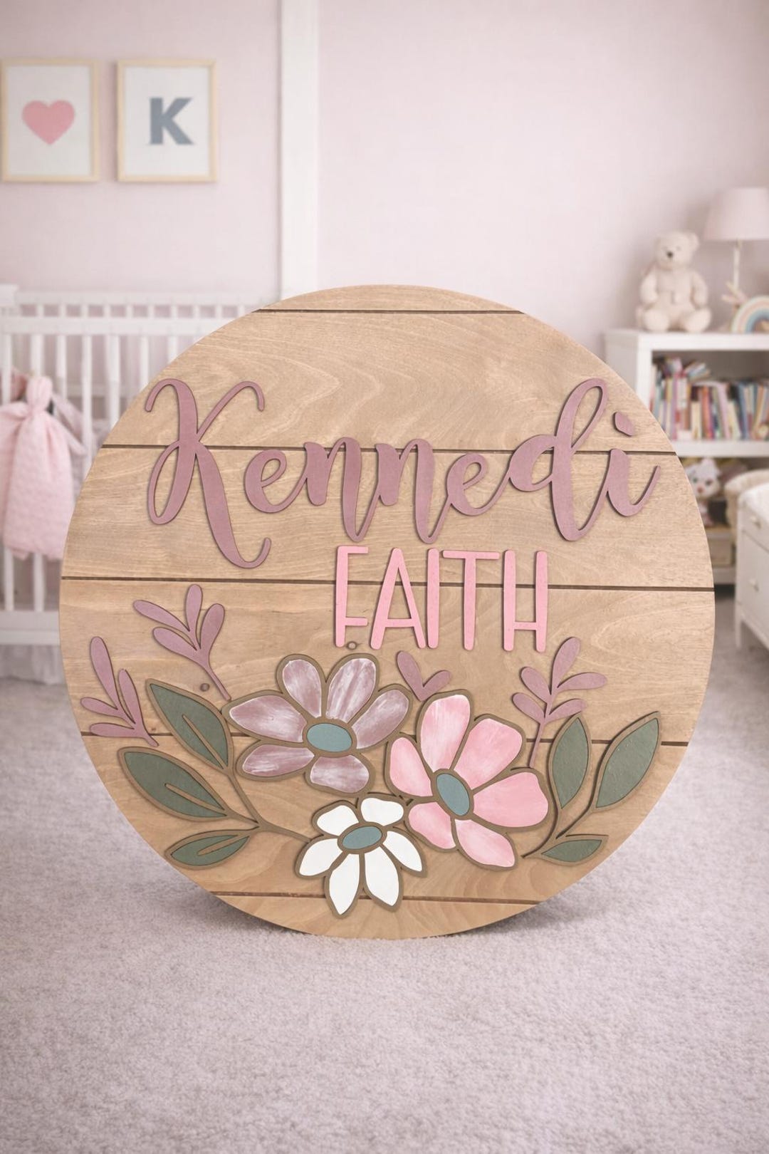 Personalized Baby Name Sign | Floral Nursery Wall Decor | Custom Wood ...